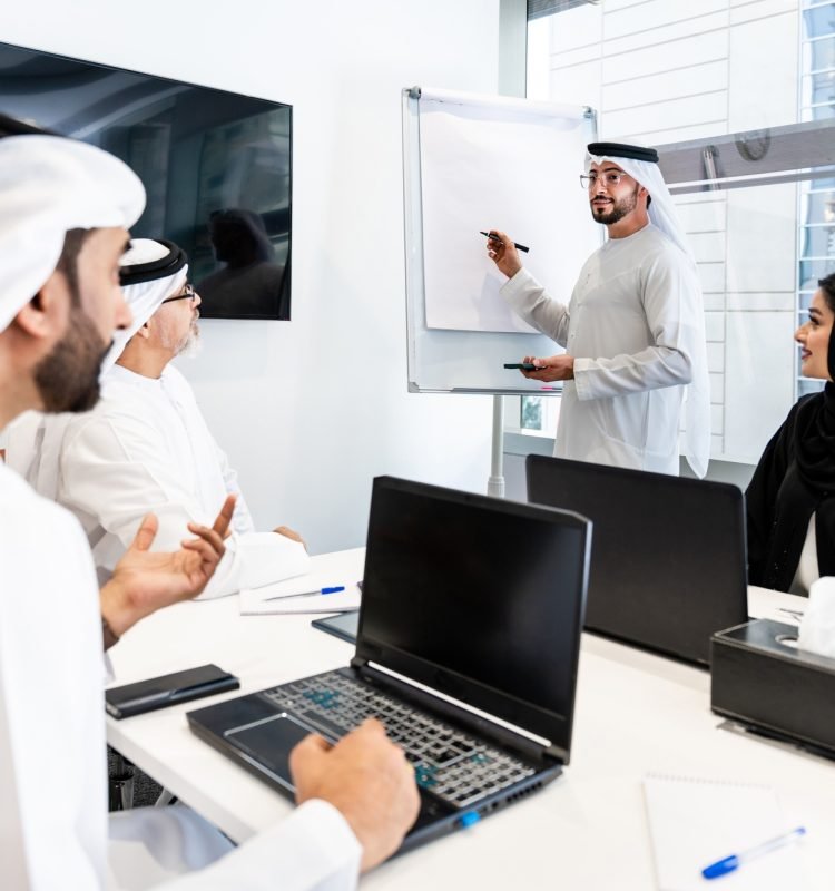 Group of middle-eastern corporate business people meeting in the office